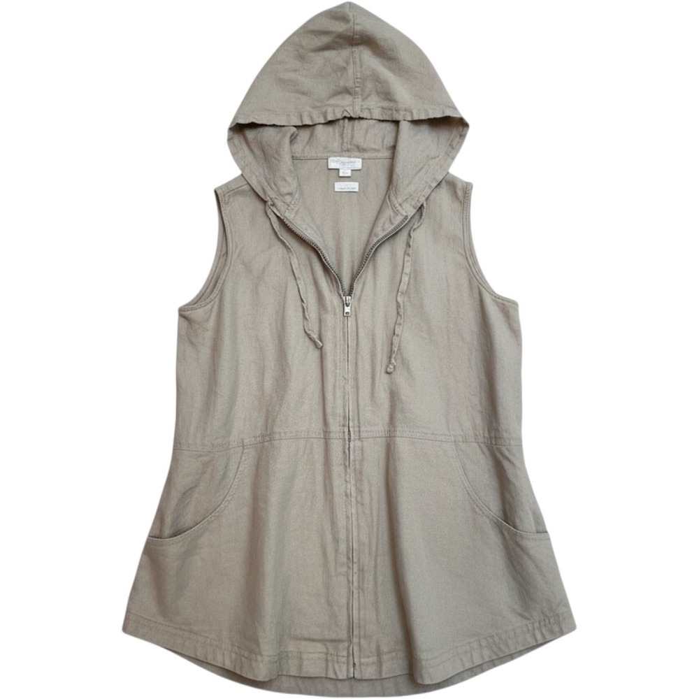 Portraits by Northern Isles Womens Medium Tan 100% Linen Full Zip Hooded Vest